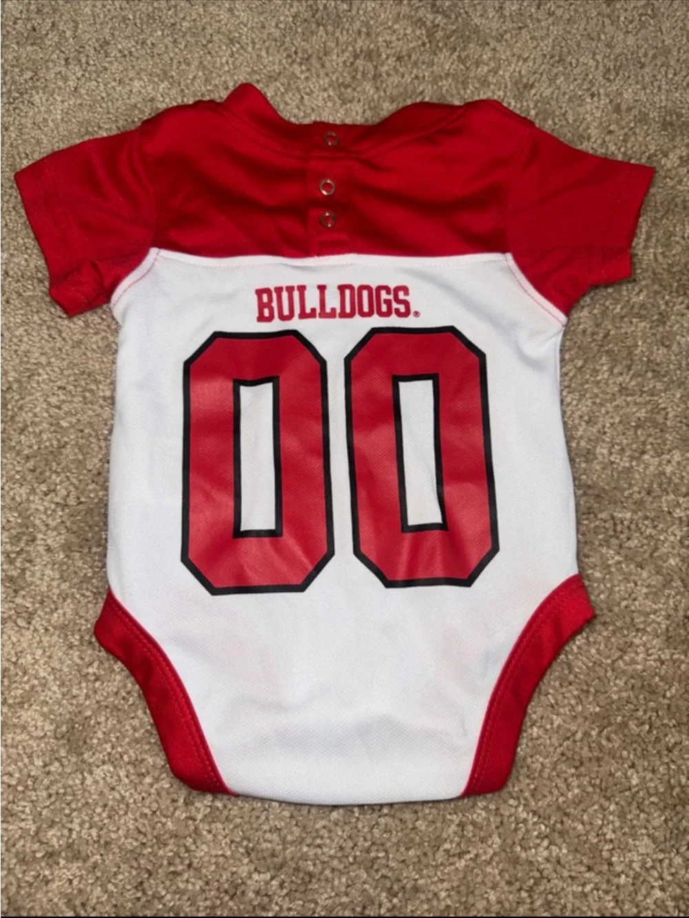 Georgia Boot Red and White Bulldog Graphic Baby One-Piece